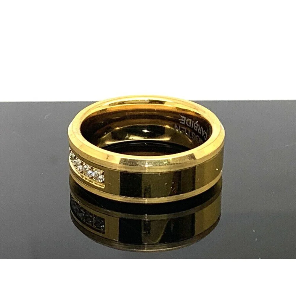 Men's Wedding Band Gold Tone Tungsten Cubic Zirconia 8mm Ring Size 10